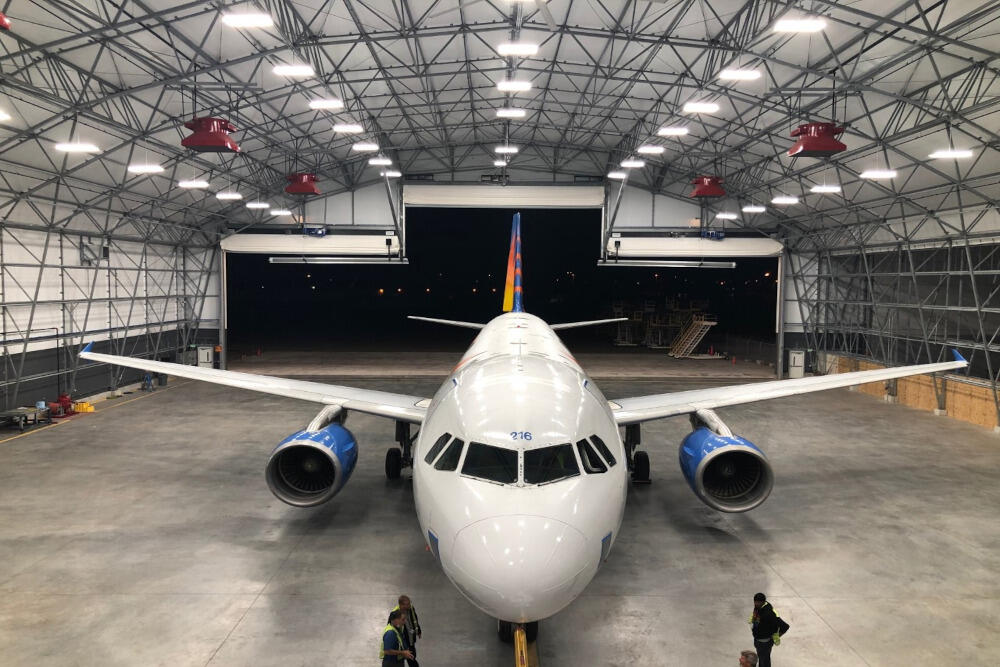 Aircraft in hangar