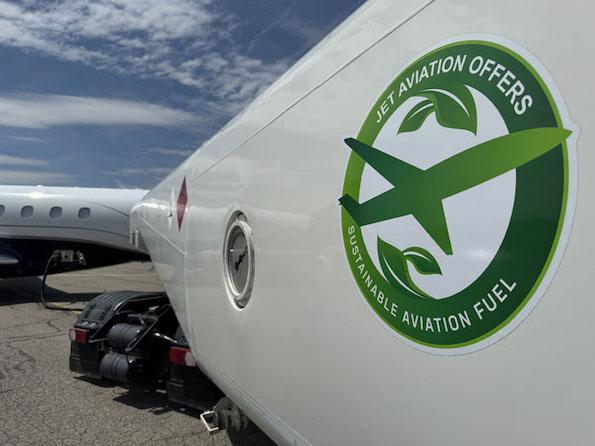 sustainable aviation fuel logo on side of embraer praetor 600 demo aircraft