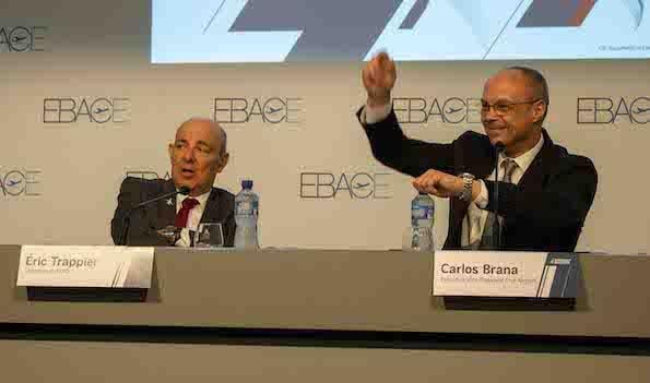 Dassault President and CEO Eric Trappier (left) and Executive Vice President of Civil Aircraft Carlos Brana (right) gave an update on the Falcon 6X and 10X at EBACE