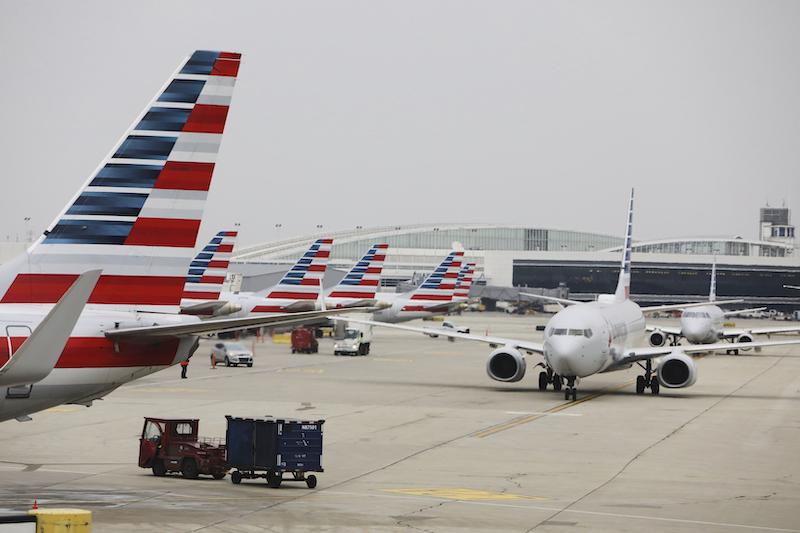 American Airlines tail fins on tarmac