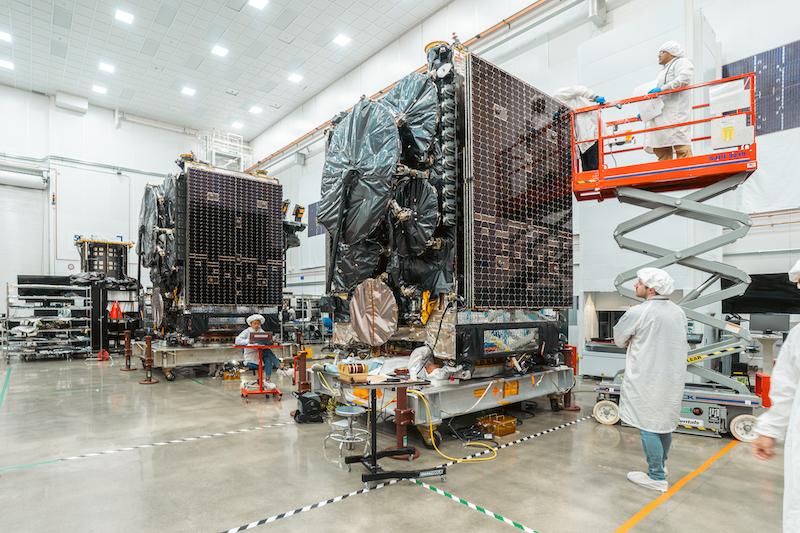 The Northrop Grumman-built ASBM-1 and ASBM-2 satellites at the company’s satellite manufacturing facility in Dulles, Virginia