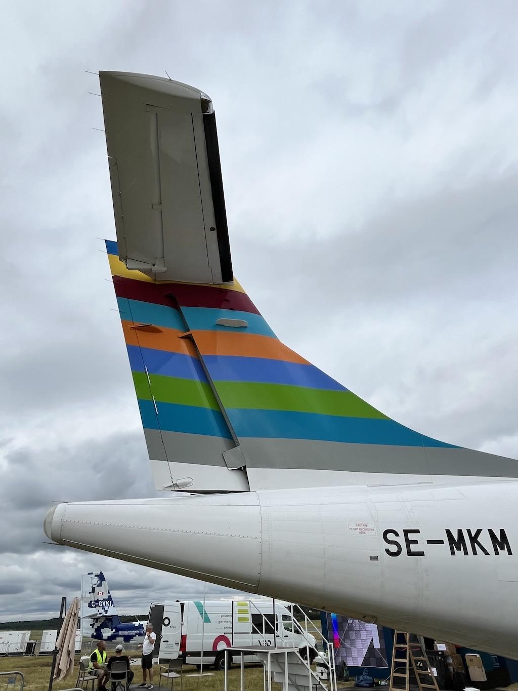 Braathens’ unusual house markings on this ATR 72-600 in the static park provide a splash of color.
