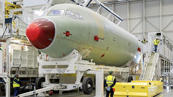 Airbus fuselage under construction in factory