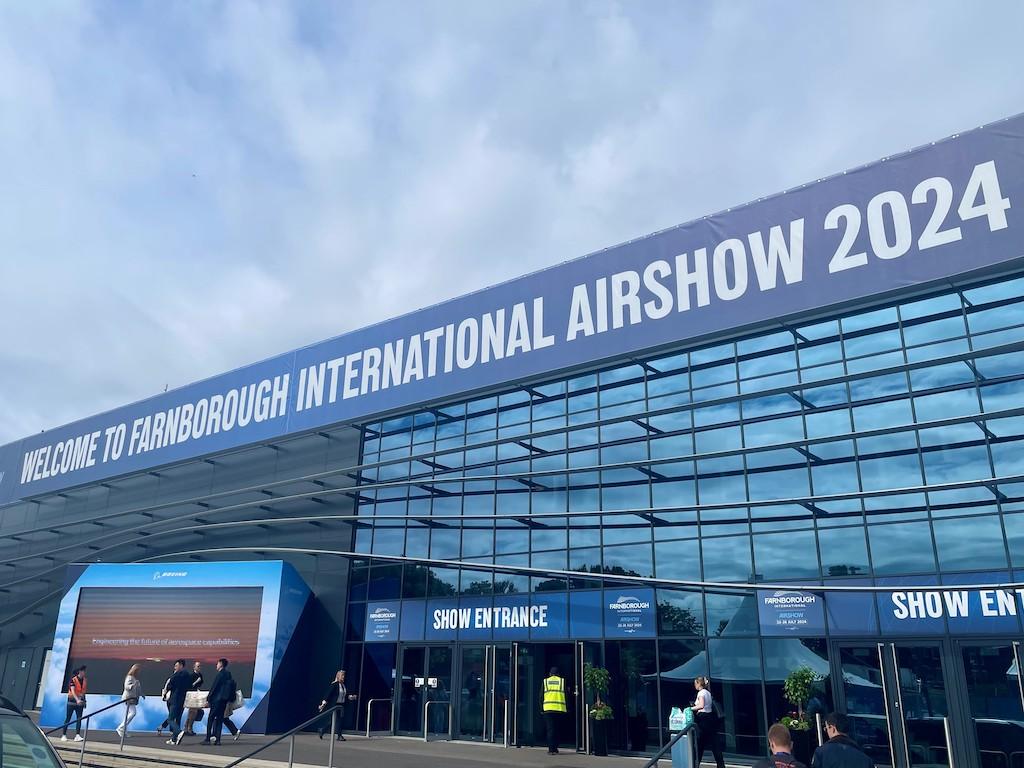 The Farnborough Airshow entry point as show organizers prepare for the event opening on Monday July 22.