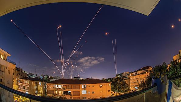 Iron Dome rocket interceptions over Ashdod, Israel