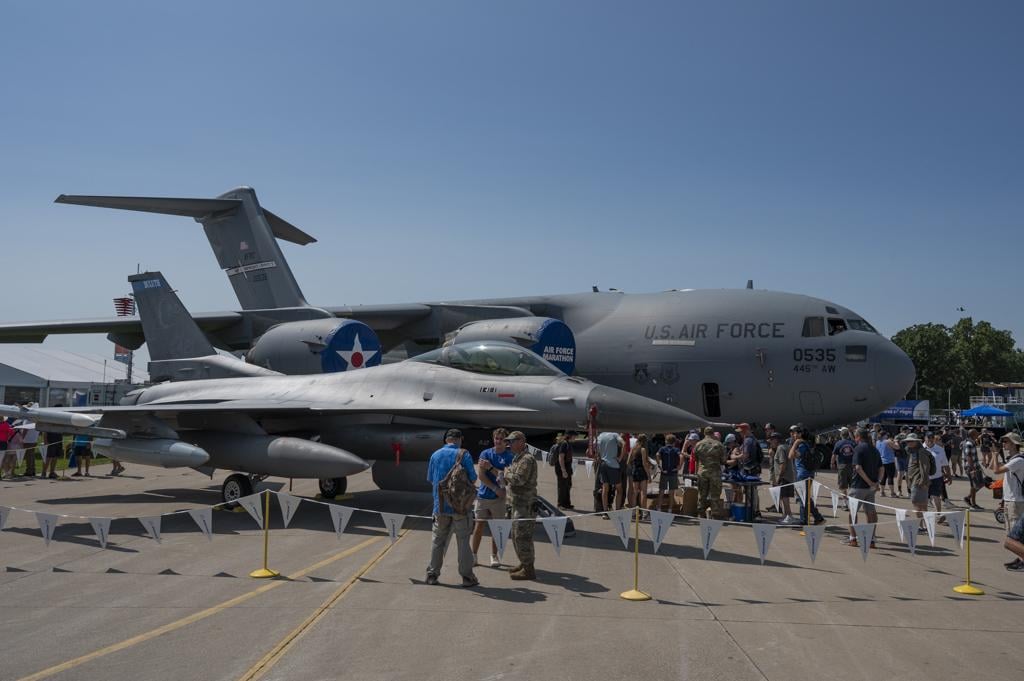 U.S. Air Force F-16 and U.S. Air Force C-17 Globemaster