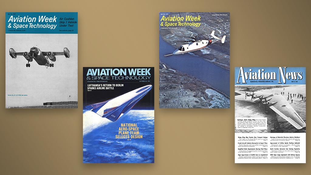 four Aviation Week & Space Technology covers from the archive