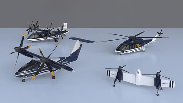 Four Sikorsky aircraft models on display