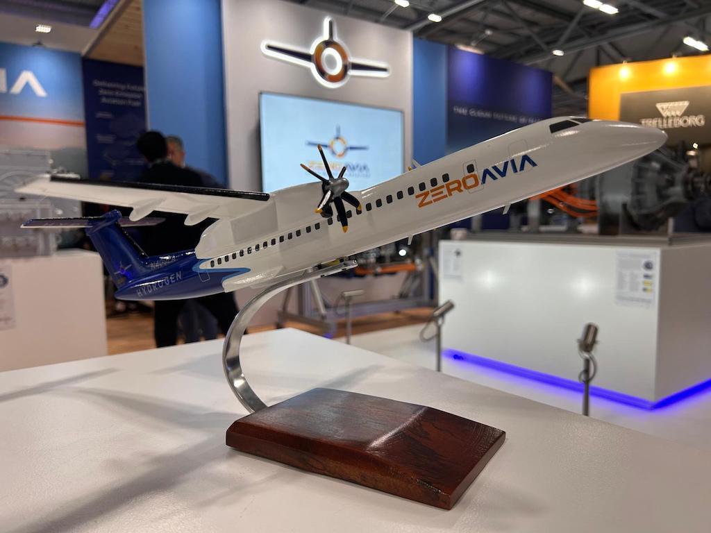 A model of an aircraft in ZeroAvia livery.