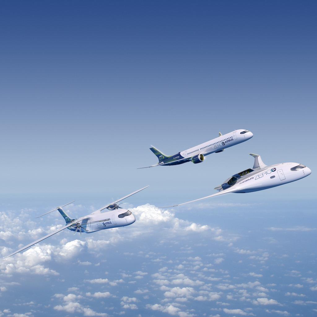 Airbus ZEROe aircraft in a rendering