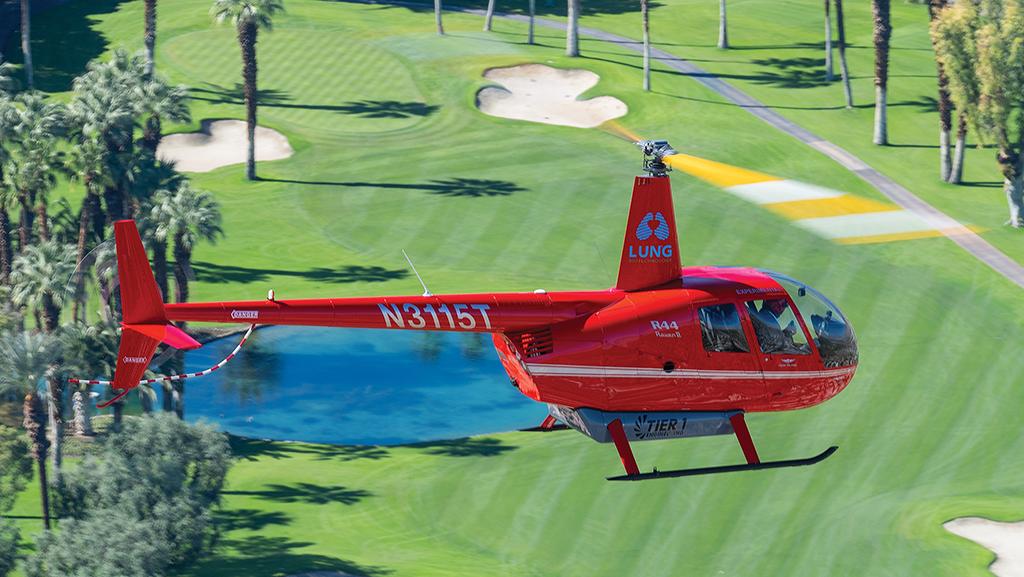 United Therapeutics helicopter flying over golf course