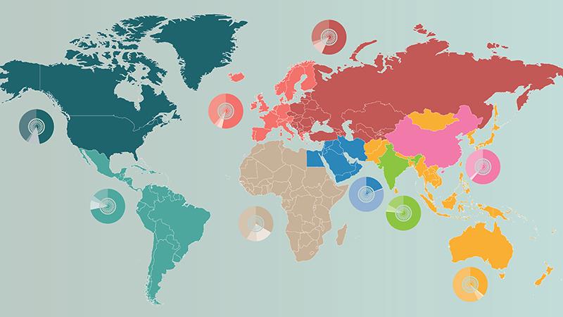 World map with MRO demand pie charts