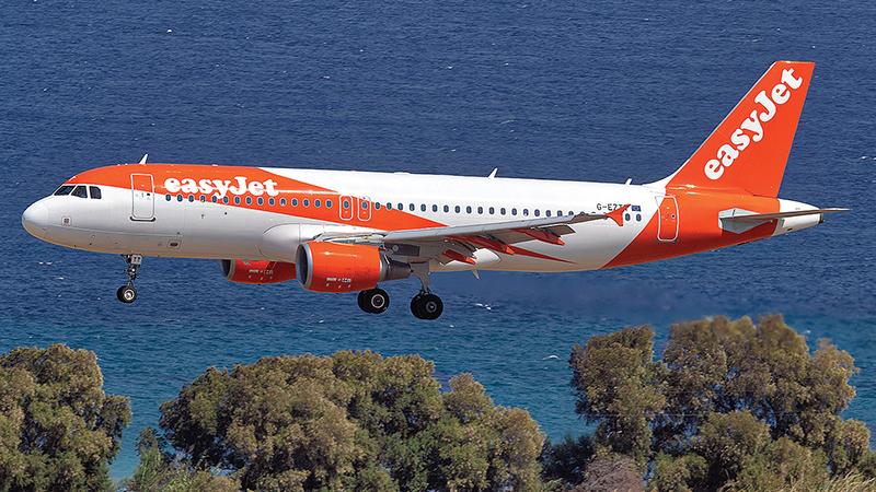 EasyJet aircraft flying over trees