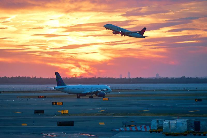 planes taking off at dawn