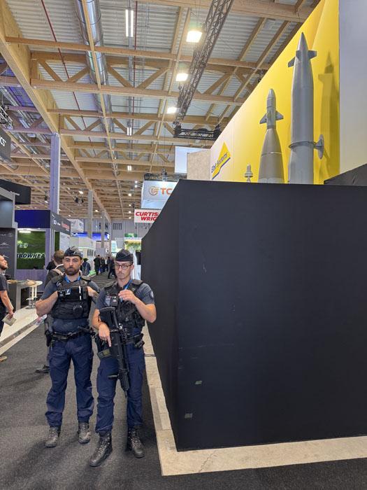 closed off Elbit stand with armed CRS with machine guns