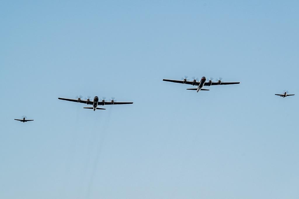P-51s and B-29s in flight