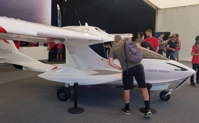 An Icon A5 on display at EAA AirVenture 2024. 