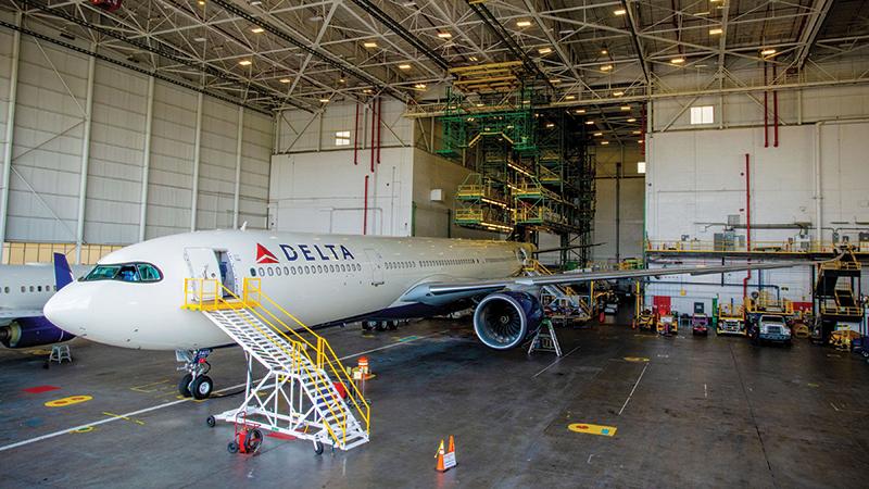 Delta aircraft undergoing maintenance