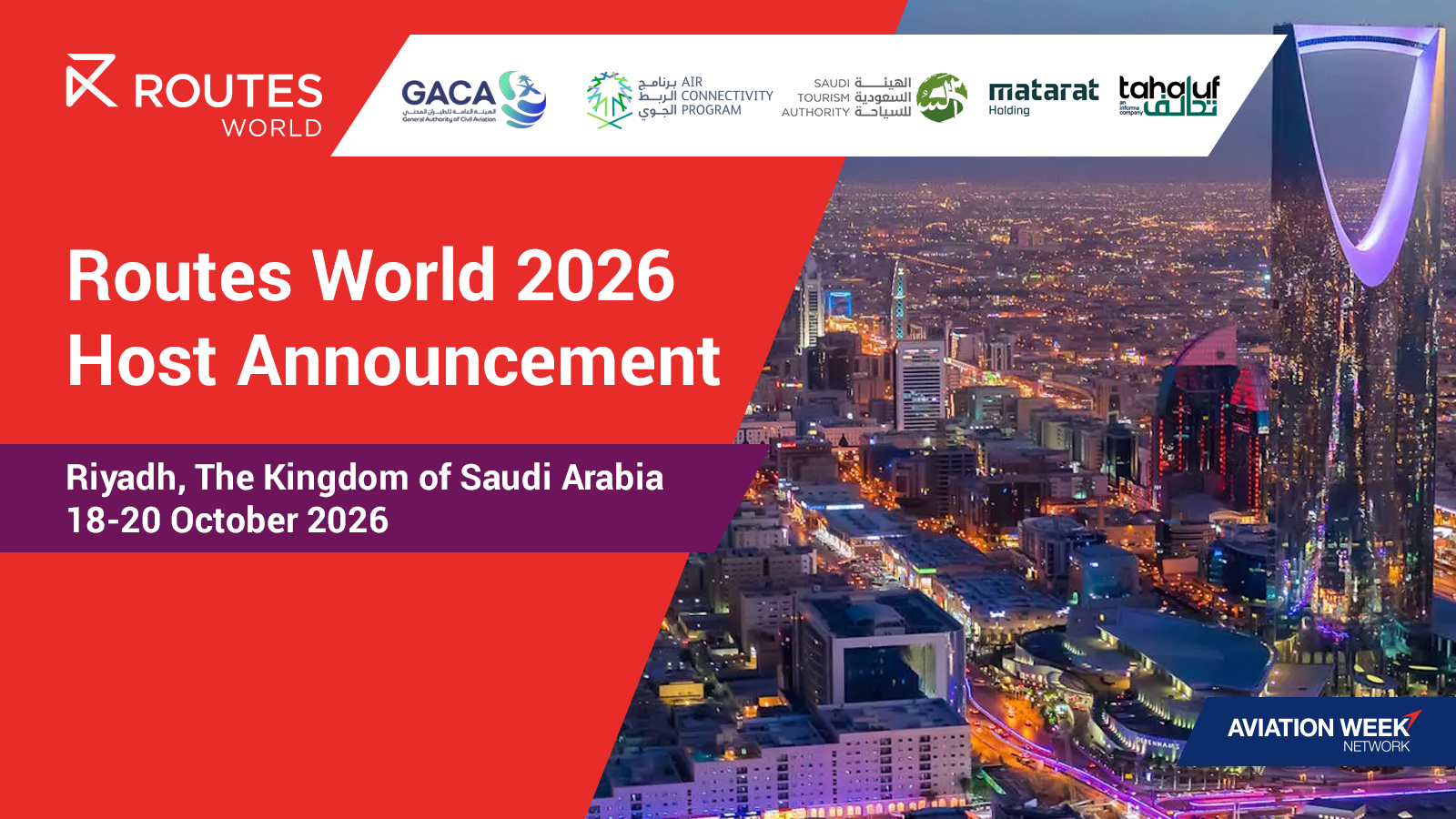 Riyadh Selected As Host For Routes World 2026 Aviation Week Final Social 