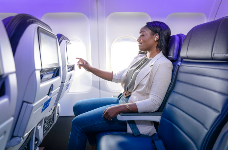 United Airlines passenger in the airplane's cabin