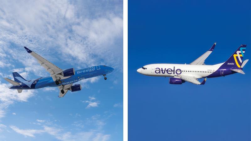 Breeze and Avelo aircraft in flight