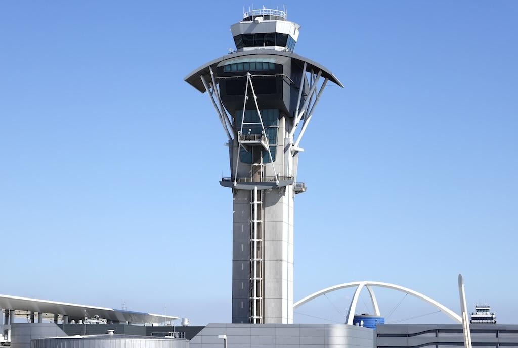 The air traffic control tower at Los Angeles International Airport.