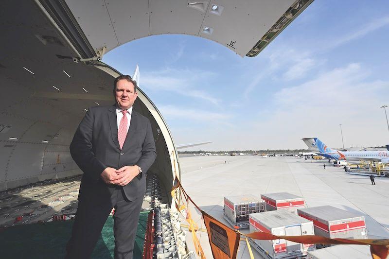 AerCap’s Richard Greener in the Kalitta Air-operated 777-300ERSF on Dubai Airshow’s static display.