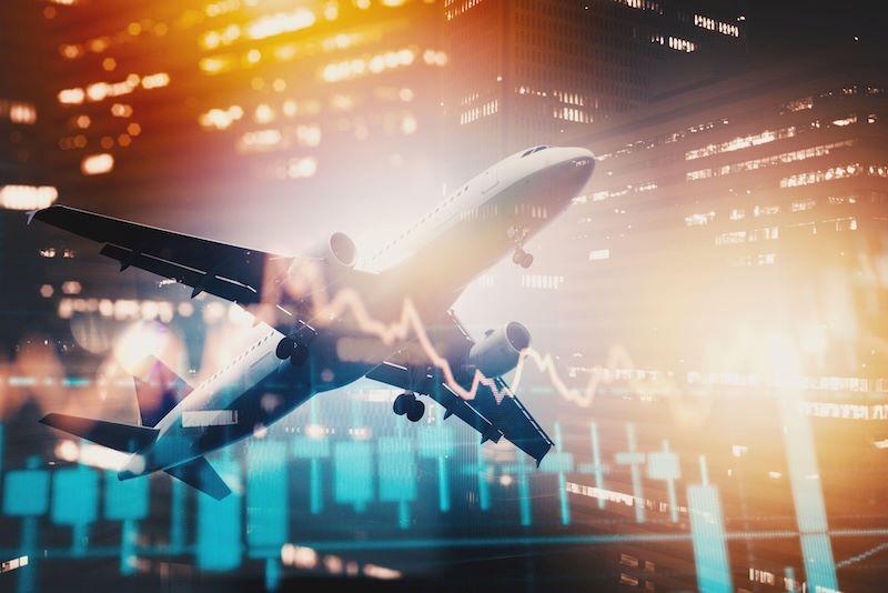 airplane with data and chart images