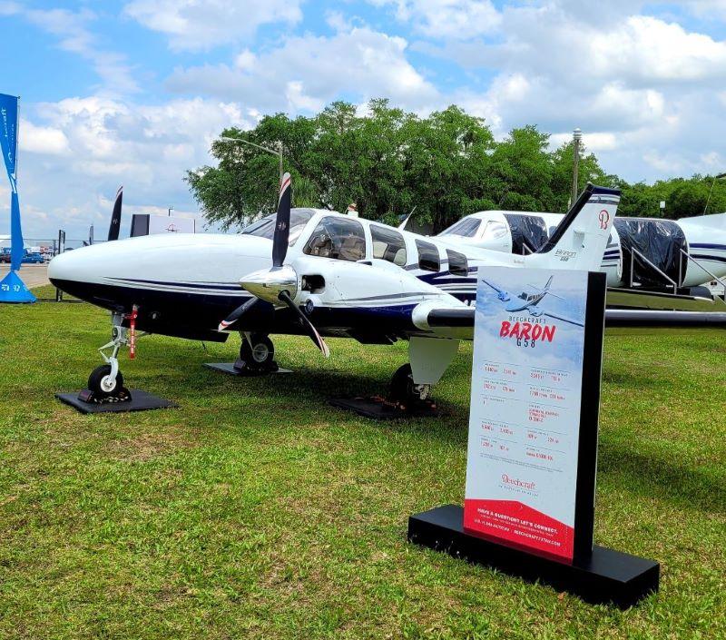 A Beechcraft Baron on display at the Sun ‘n Fun Aerospace Expo in Lakeland, Florida.