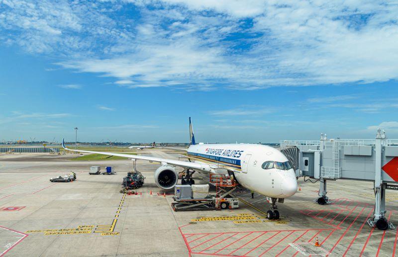 Changi Airport with Singapore Airlines airplane