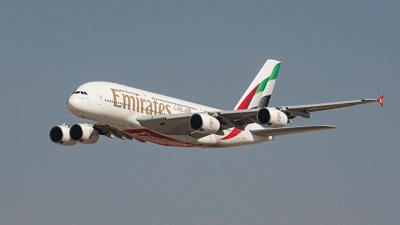 Emirates Airbus A380 in flight