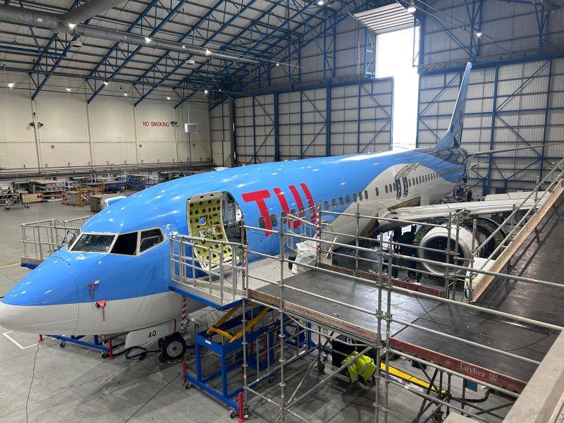 airplane in a hangar