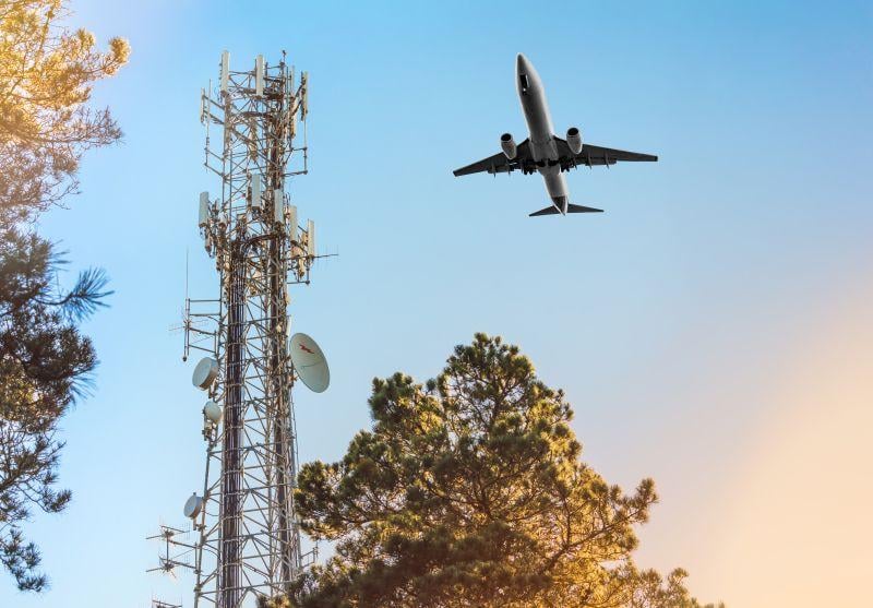 5G cell tower with airplane
