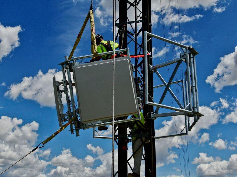 A Gogo 5G tower is shown during construction. 
