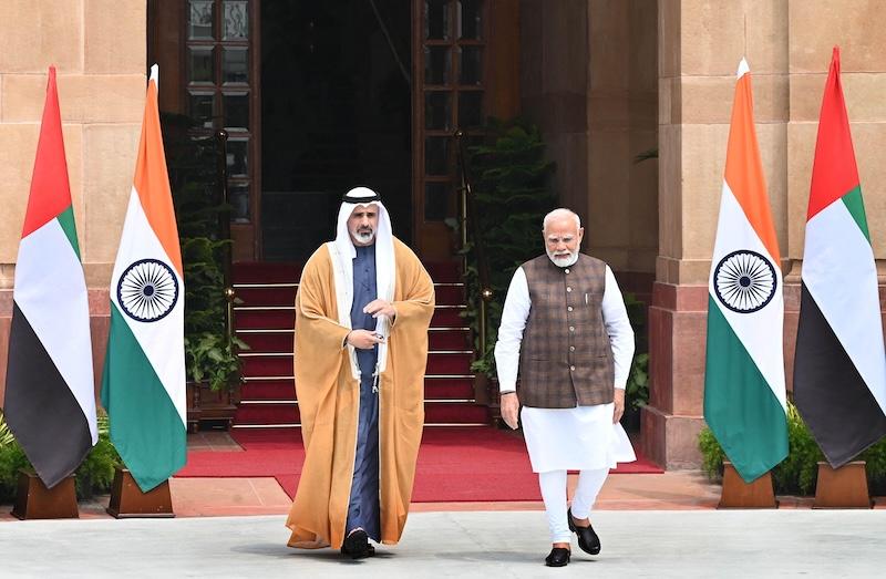 Prime Minister Narendra Modi welcomes Abu Dhabi's Crown Prince Sheikh Khaled Bin Mohammed Bin Zayed Al Nahyan