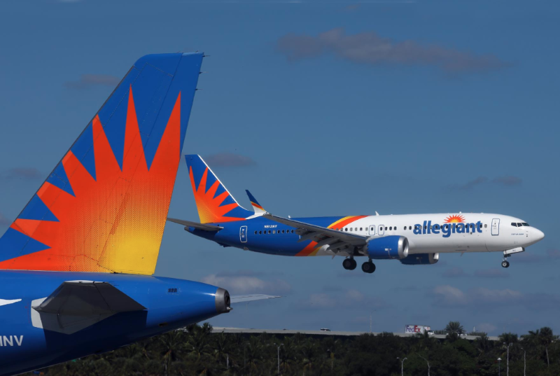 Allegiant Airlines aircraft parked and inflight