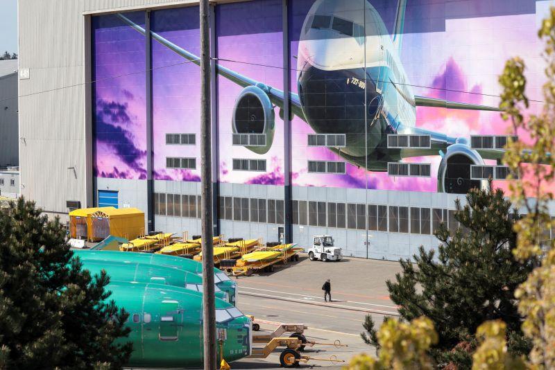 aircraft mural on the wall of Boeing's Renton factory