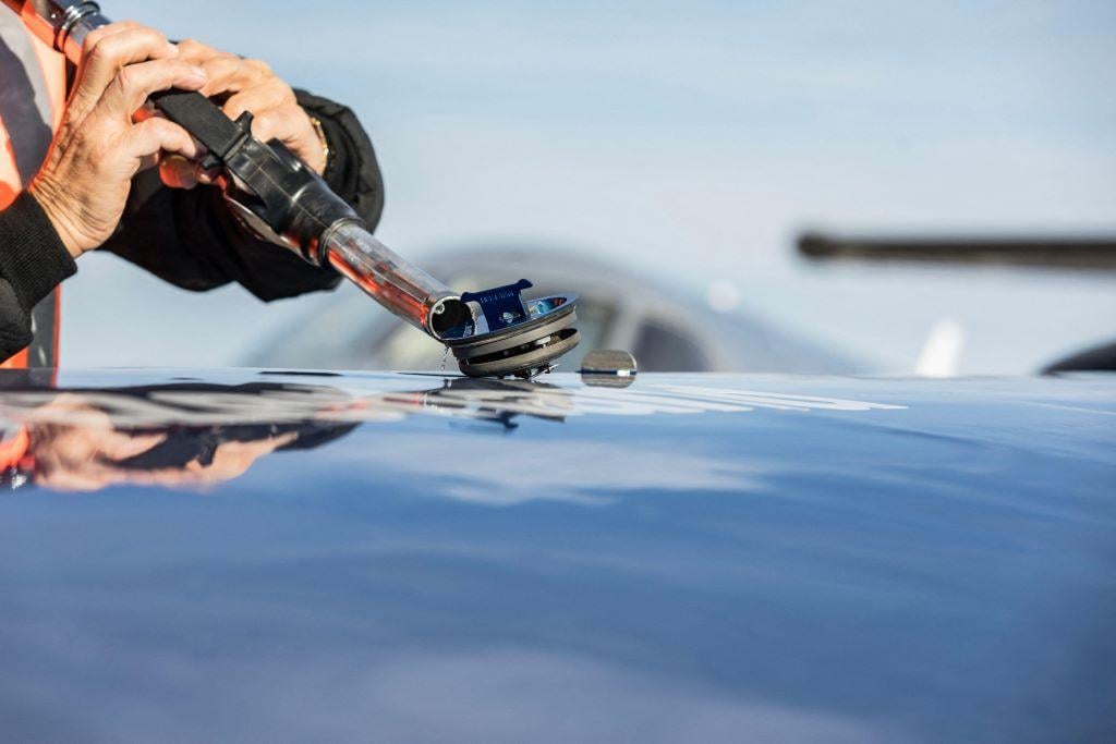 A business jet being refueled 