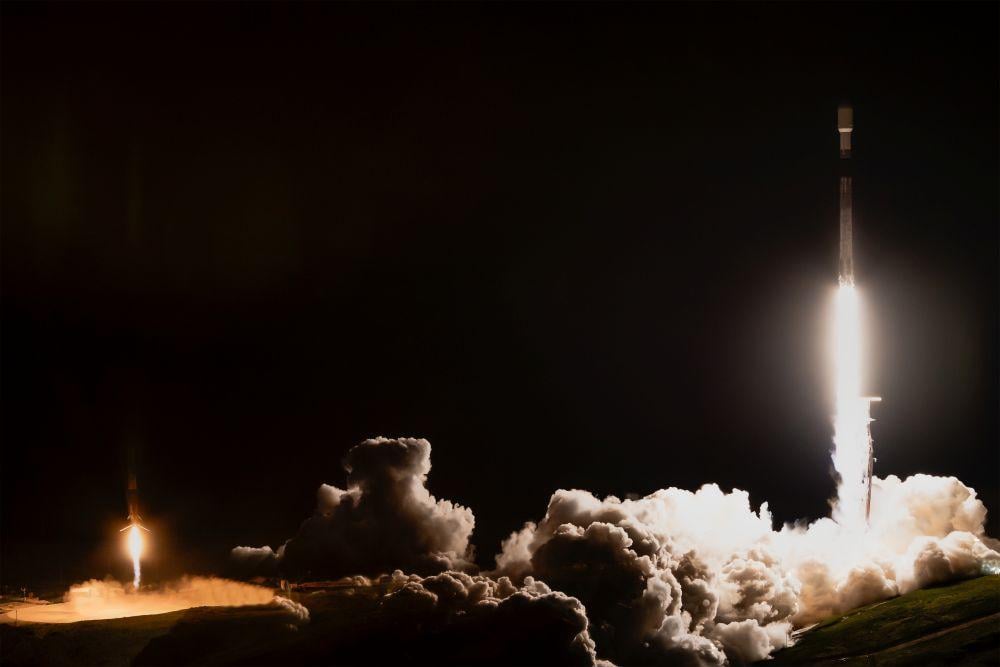 : SpaceX launches the Twilight rideshare mission Jan. 11, 2026, on a Falcon 9 rocket from Vandenberg SFB, California, with the first stage booster landing back at Vandenberg following stage separation. Credit: SpaceX