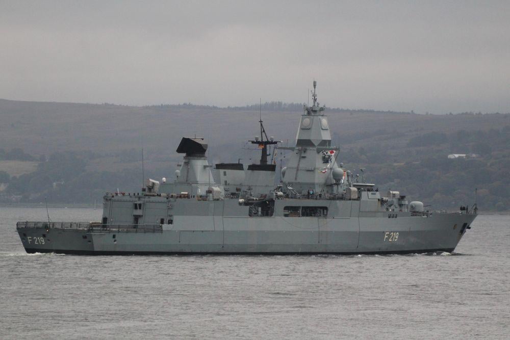 FGS Sachsen (F219), a Sachsen-class (or F124-class) air defence frigate operated by the German Navy, arriving for Exercise Joint Warrior 17-2. Contributor: Marco McGinty