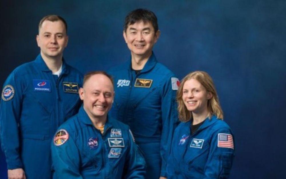 From left, Roscosmos cosmonaut Oleg Platonov, NASA astronaut Mike Fincke, Japan Aerospace Exploration Agency astronaut Kimiya Yui, and NASA astronaut Zena Cardman. NASA/Robert Markowitz