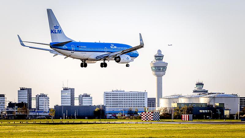 KLM aircraft on approach to Amsterdam Airport Schiphol