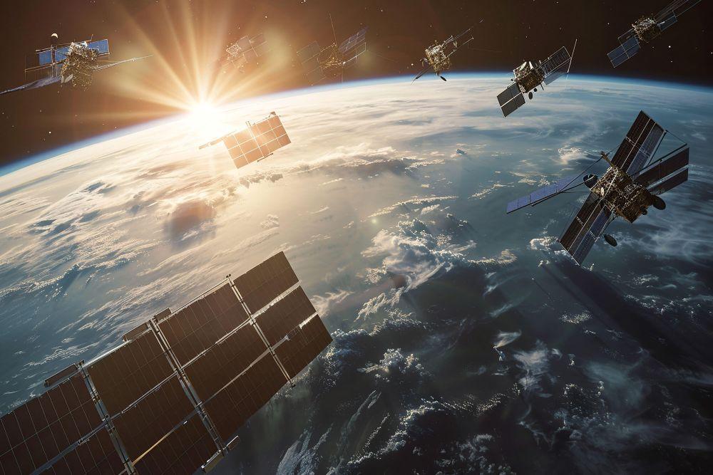  Artificial starlink satellites moving at high speed above earth Contributor: Aleksia