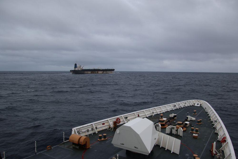 An image taken from the US Coast Guard Cutter Munro shows the Marinera oil tanker. Credit: U.S. European Command