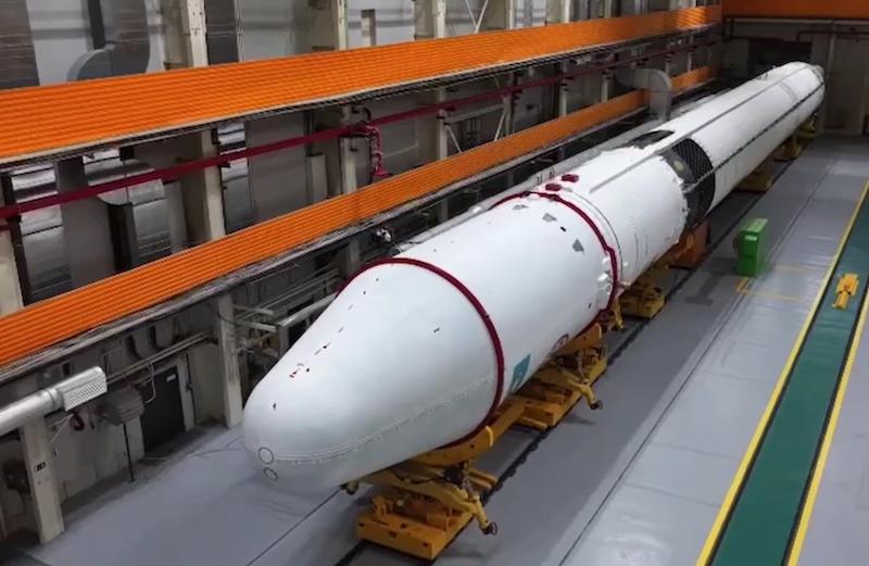 Soyuz-5 at the assembly facility at Baikonur
