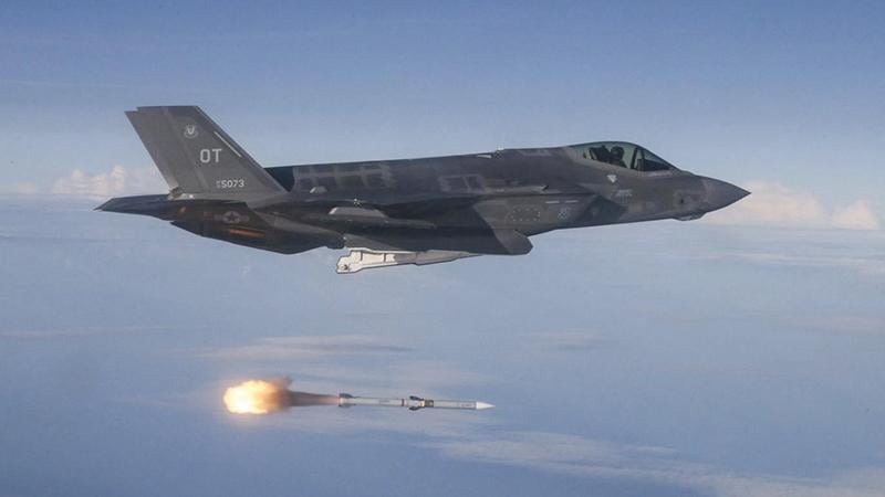 Lockheed Martin F-35A fighter jet launching a missile