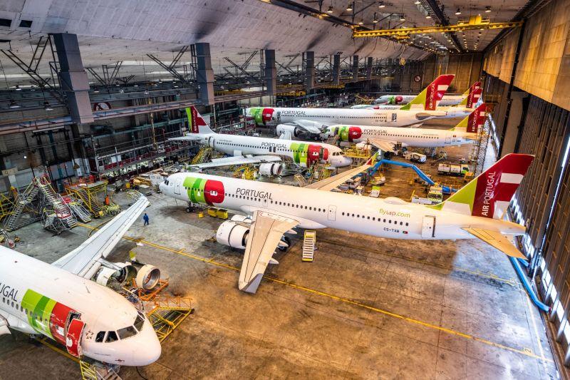 aircraft inside a TAP hangar