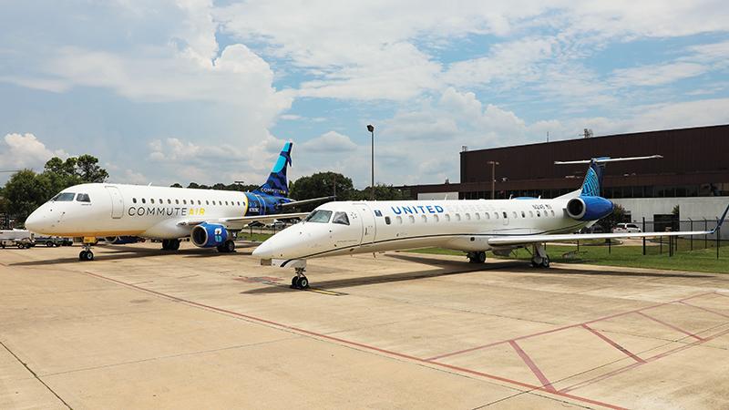 One CommuteAir and one United Express Embraer jet