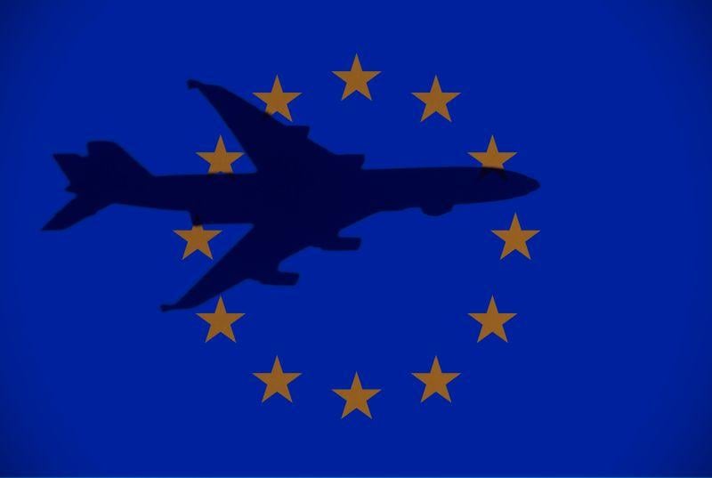 European flag and airplane