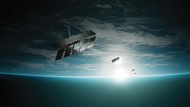 concept art of satellites over Earth